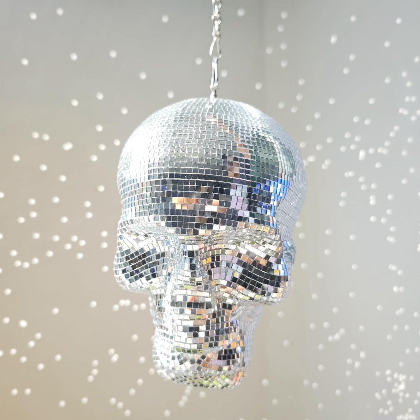 Disco Ball Skull Head, Holiday Hanging Skeleton Decor, 6x6x8inch Handmade Sculpture Shiny, Disco Skeleton Head, Skull Model, Unique Reflective, Party, Home, Silver