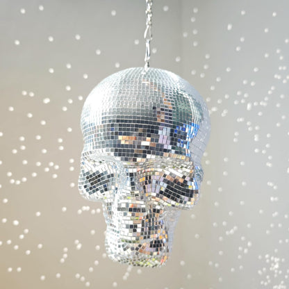 Disco Ball Skull Head, Holiday Hanging Skeleton Decor, 6x6x8inch Handmade Sculpture Shiny, Disco Skeleton Head, Skull Model, Unique Reflective, Party, Home, Silver
