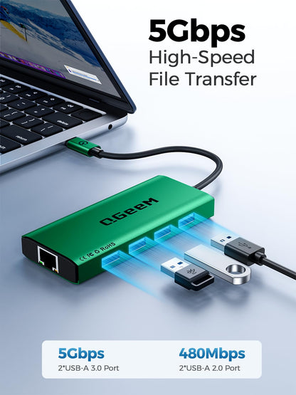 QGeeM USB C Hub Ethernet,9 in 1 USB Type C Hub HDMI Multi-Port Converter Adapter,100W Pd, USB 3.0,SD/TF Card Reader,Compatible for MacBook Pro Air Ipad HP Dell Lenovo Chromebook etc.