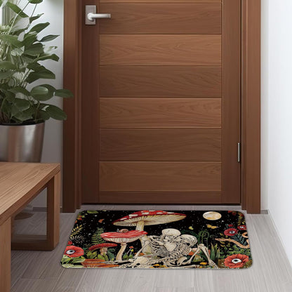 EXUQO Hippie Skeleton Door Mat,Groovy Mushroom Skull Welcome Mat Indoor Entrance for Home Living Room Bedroom Bars Cafe Porch,28x18 Inch