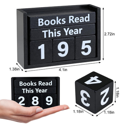 Books Read This Year Counter - Wooden Reading Tracker Block, Adjustable Book Count Display, Black Book Lover Decor for Bookshelf Desk Library Reading Goals Gift (Black)