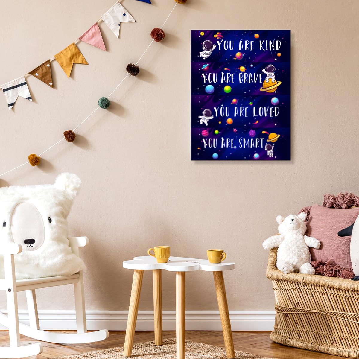 OTINGQD Outer Space Canvas Wall Art,Space Nursery Decor,Positive Affirmations Wall Decor for Boys,You Are Kind Spaceman Wall Art for Boys Kids Bedroom Playroom Nursery