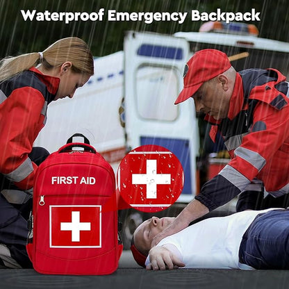 E-HORDE First Aid Backpack with Multi-Pocket, Emergency Medical Backpack, Large Capacity & Water-proof, Empty First Aid Bag for Home Office EMT Paramedics, Red