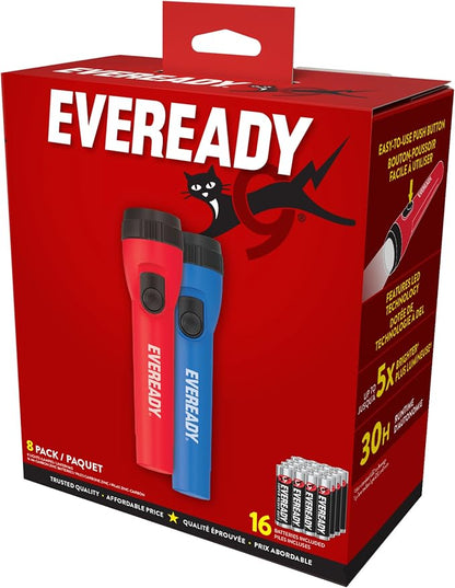 EVEREADY LED Flashlights (8-Pack), Bright Flashlights for Emergencies and Camping Gear, Flash Light with AA Batteries Included, Red/Blue (8-Pack)