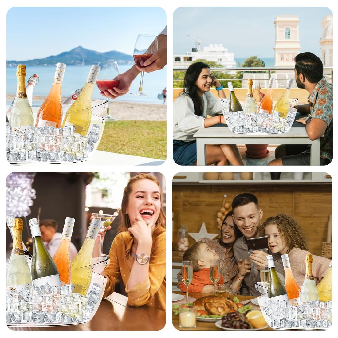 2 Pack Acrylic Tub Ice Buckets for Parties Portable Beverage Tub with Handles Champagne Bucket Metal Ice Buckets for Cocktail Bar with Ice Scoop (Clear)