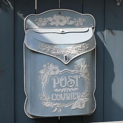 BIG FORTUNE Wall Mount Mailbox for House Outside Vintage Metal Door Mailbox Antique Style Nostalgic Charm Home Decor Garden Vintage English Cottage Decor Flower Patter