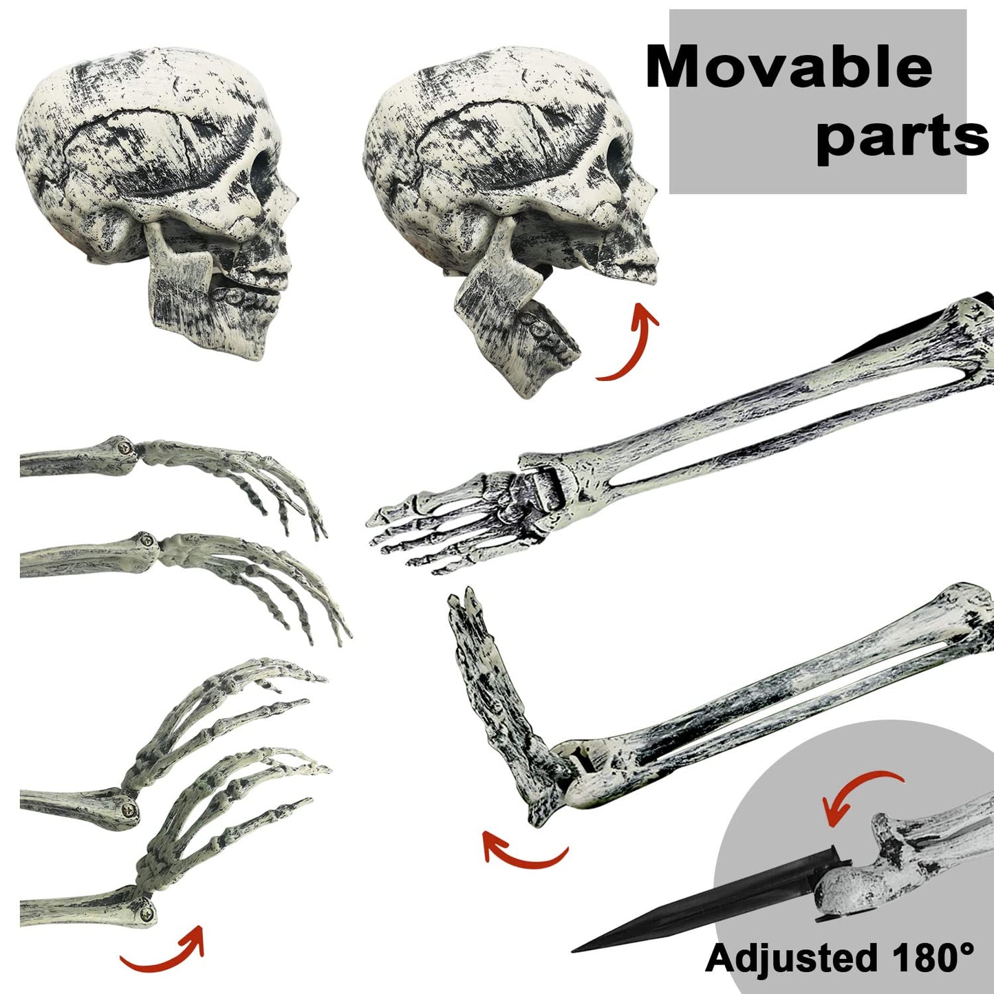 UMEELR 5 Set Skeleton Bones and Skull Halloween Decoration, Realistic Graveyard Groundbreaker Include Skeleton Stakes Skull and Arms Legs, Outdoor Yard Lawn Graveyard Ground Decor Party Supplies