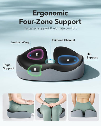 HUANUO Seat Cushion for Office Chair, Extra Large Memory Foam Cushion for Office Chair,Car & Wheelchair - Sciatica & Tailbone Pain Relief for Long Sitting, Ergonomic Design with Anti-Slip Bottom