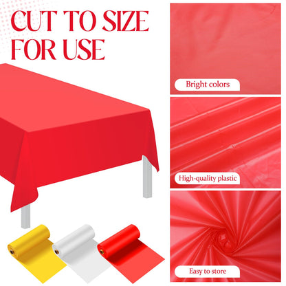 Blulu 3 Rolls 100' x 40'' Plastic Tablecloths Carnival Theme Party Decorations DIY Circus Tent Halloween Carnival Supplies for Circus Clown Party Ceiling Backdrop Curtains Decor(Red Yellow White)