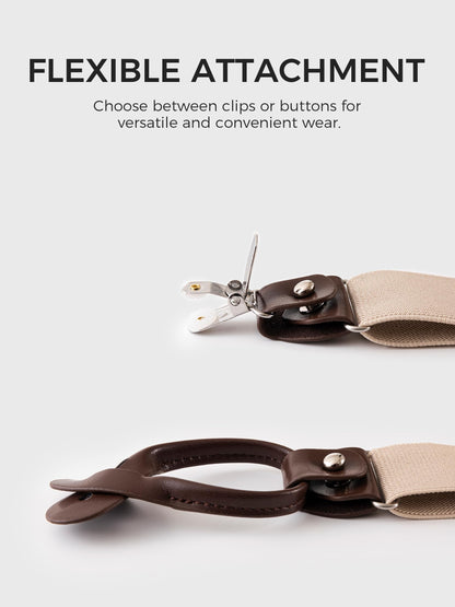 Kohentact Suspenders for Men Fully Adjustable 1.4in Y-Back Convertible End with Clips + 6 Buttons
