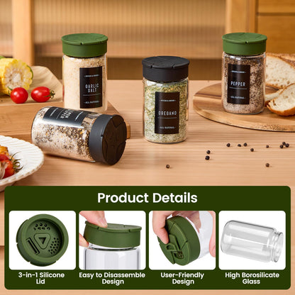 Spreccio 12 pcs Glass Spice Jars With Labels,6oz Glass seasoning Containers with Silicone Lids,Small Spice Storage Bottles for Kitchen Organizer,Seasoning Jars for Spice Rack,Cabinet,or Drawer