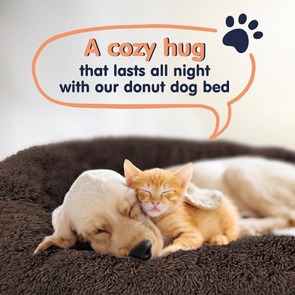 Donut Dog Bed - Premium Comfort for Anxiety Relief - Fluffy & Calming Design with Ultra-Plush Support | Cozy Round Dog Bed with Super Soft Circle Style (Coffee, Small)