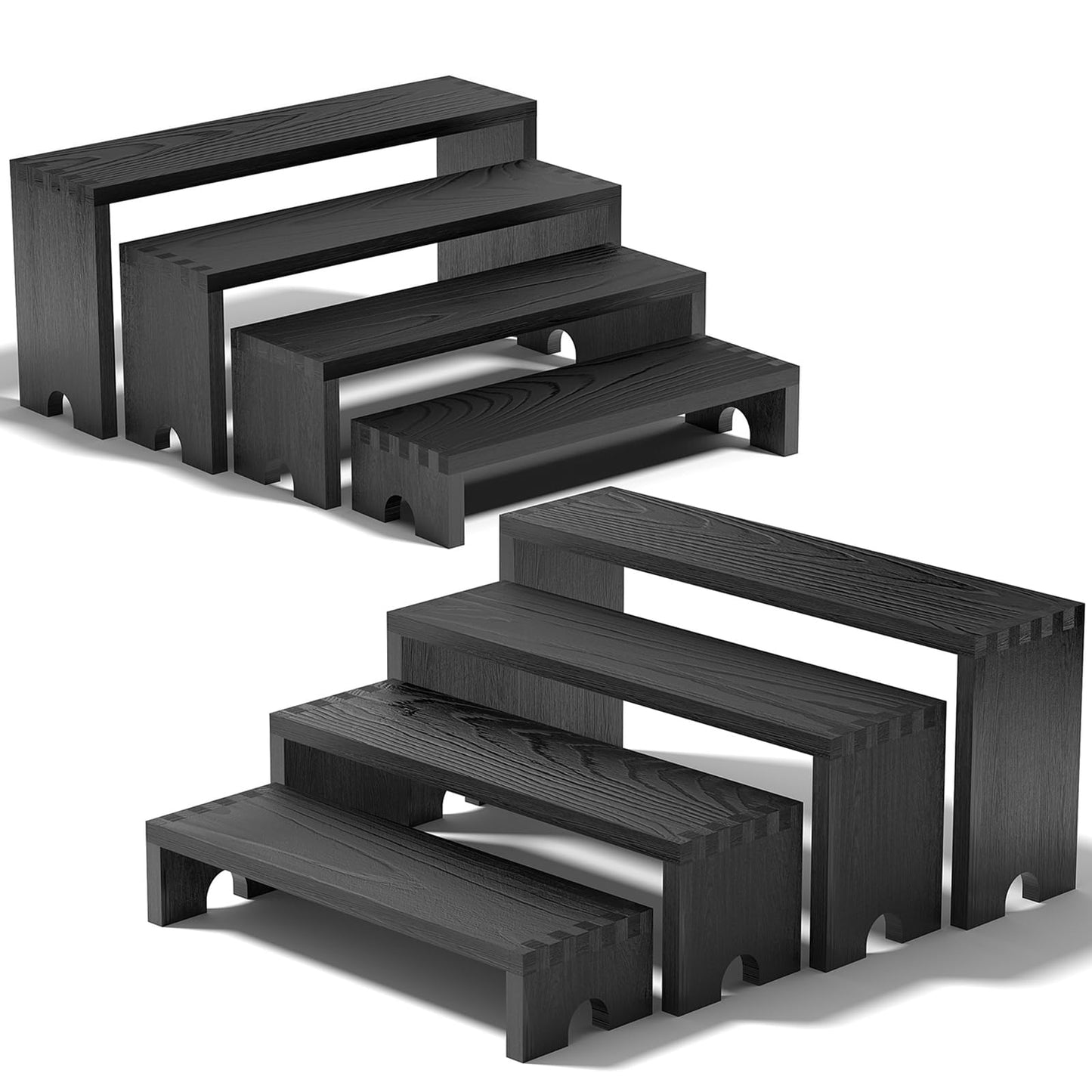 2 Set Black Wooden Tiered Riser Display Stands for Vendor Events,Stackable Wood Cupcake Stand,Farmhouse Decor Wood Dessert Table Display Set,Vendor Booth Display Items,Food Display Risers for Party
