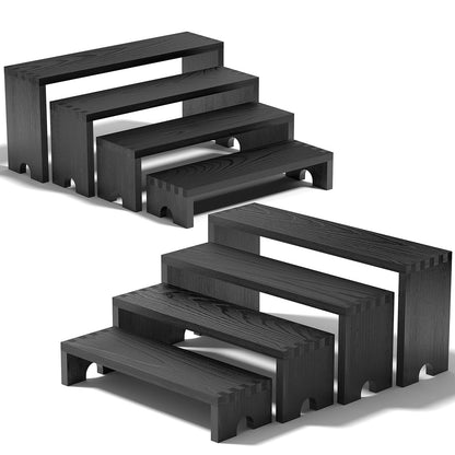 2 Set Black Wooden Tiered Riser Display Stands for Vendor Events,Stackable Wood Cupcake Stand,Farmhouse Decor Wood Dessert Table Display Set,Vendor Booth Display Items,Food Display Risers for Party