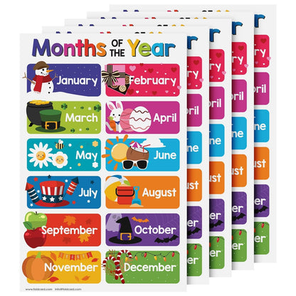 Months of the Year Educational Charts for Preschool to Gradeschool – Bright Colorful Visual/Learning Aid Poster for Classroom or Home | Printed on Glossy Durable Cardstock | 11" x 17" | 5 per Pack
