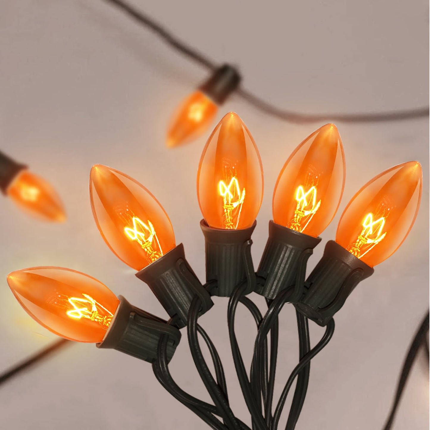 GOOTHY C9 Orange Christmas String Lights, 25Ft Outdoor Christmas Decorations Lights with 26 Incandescent Orange Bulbs, Hanging Patio Lights Waterproof for Roofline Backyard Outdoor Halloween Party