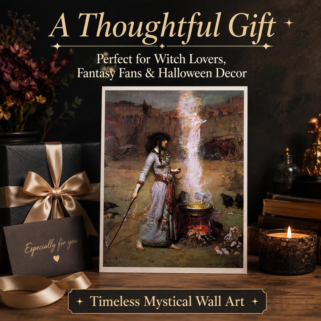 Lone Star Art Magic Circle The Witch by John William Waterhouse Reproduction 11x14 Unframed Poster Pre Raphaelite Gothic Fantasy Artwork Mystic Sorcery Victorian Occult Decor Raven Inspired Painting