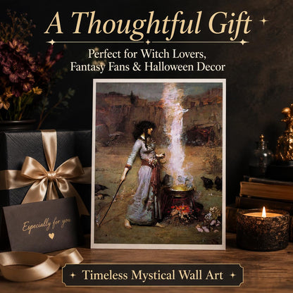 Lone Star Art Magic Circle The Witch by John William Waterhouse Reproduction 11x14 Unframed Poster Pre Raphaelite Gothic Fantasy Artwork Mystic Sorcery Victorian Occult Decor Raven Inspired Painting