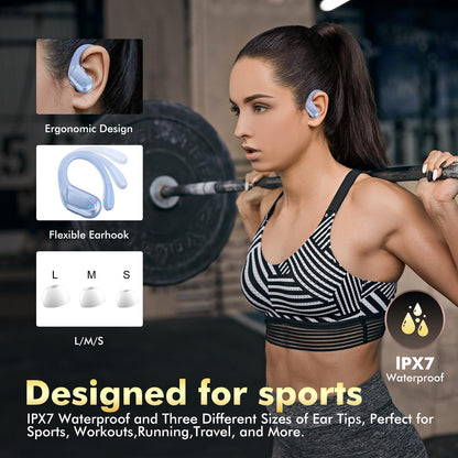 HAOYUYAN Wireless Earbuds, Bluetooth Headphones, Ear Buds with 80hr Playtime, LED Power Display, Noise Canceling, LED Power Display, IPX7 Waterproof Earphones for Gym/Workout/Sport（Blue）