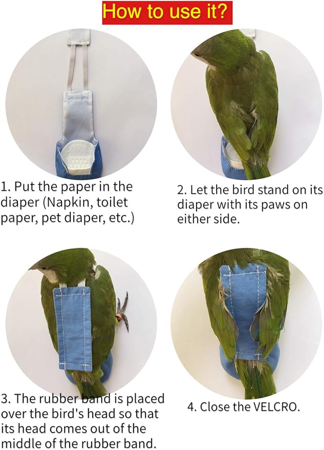 Bird Clothes Parrot Diapers Flight Suits, Reusable Waterproof Diapers for Pet Birds (3XL)