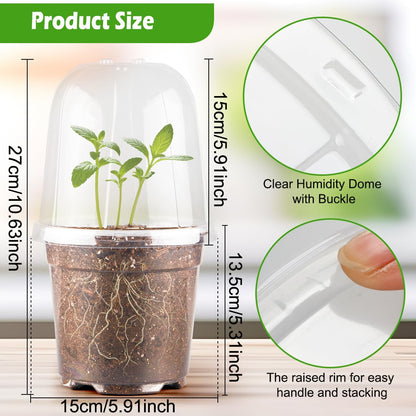 RooTrimmer 6 Inch Clear Nursery Pots with Humidity Dome, 15 Pack Durable Seed Starting Pot with Drainage Holes, Transparent Plastic Plant Seedling Pots for Indoor Gardening Plants