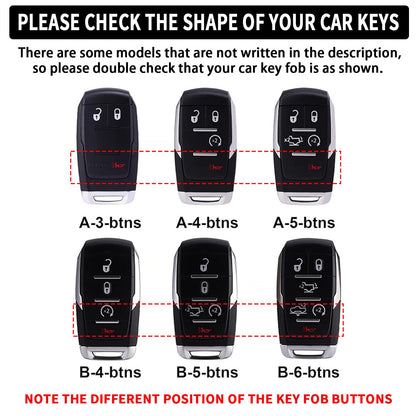 Zinc Alloy Car Key Fob Cover Compatible with 2019-2025 RAM 1500 2500 3500, Metal & Leather Remote Key Case Protector, Full Coverage Hard Shell Holder with Keychain Accessories (B-4-btns-Brown)