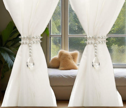 SUQ I OME 1 Pair of Luxury Pearl Beaded Magnetic Curtain Tieback and Holdback Curtain Clips Curtain Buckle Curtain Holder Blingbling Curtain Holdbacks for Drapes,Pearl