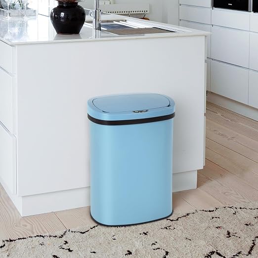 PayLessHere | 13 Gallon Stainless Steel Trash Can | Blue | Automatic Touchless Lid with Motion Sensor | Kitchen Garbage Can with Waterproof Design | for Home, Office, Bathroom | Pack of 1