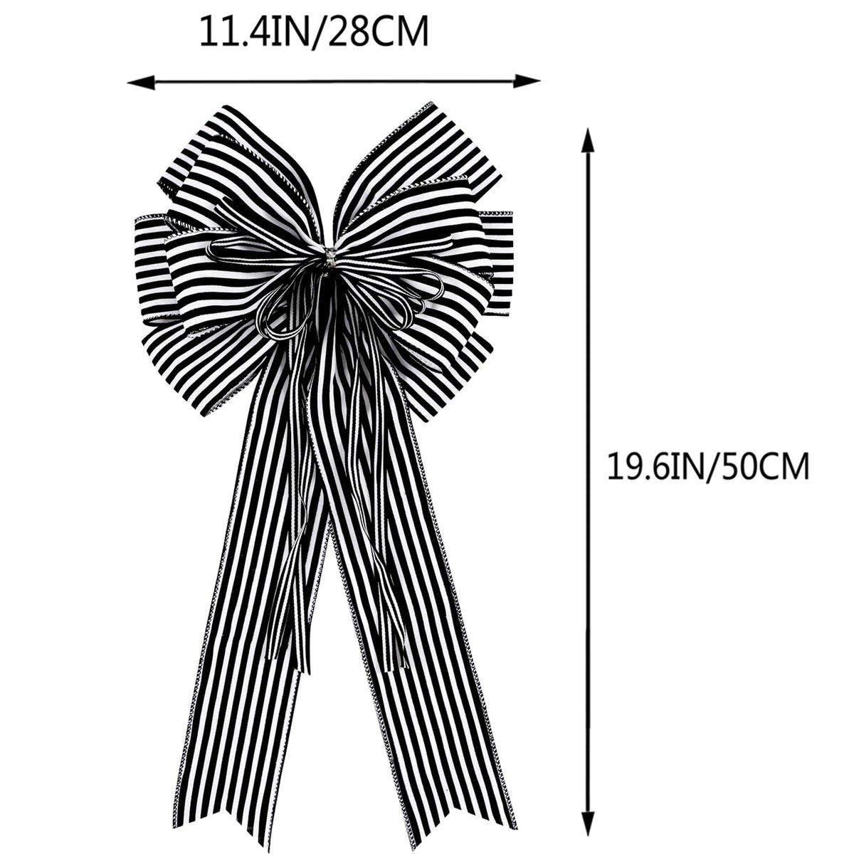Hongsome 2 Pack Black White Stripe Halloween Fall Bows for Wreaths,12”x20”Black and White Christmas Decorations Bow for Tree Topper Gothic Spooky Holiday Birthday Party Wall Home Front Door