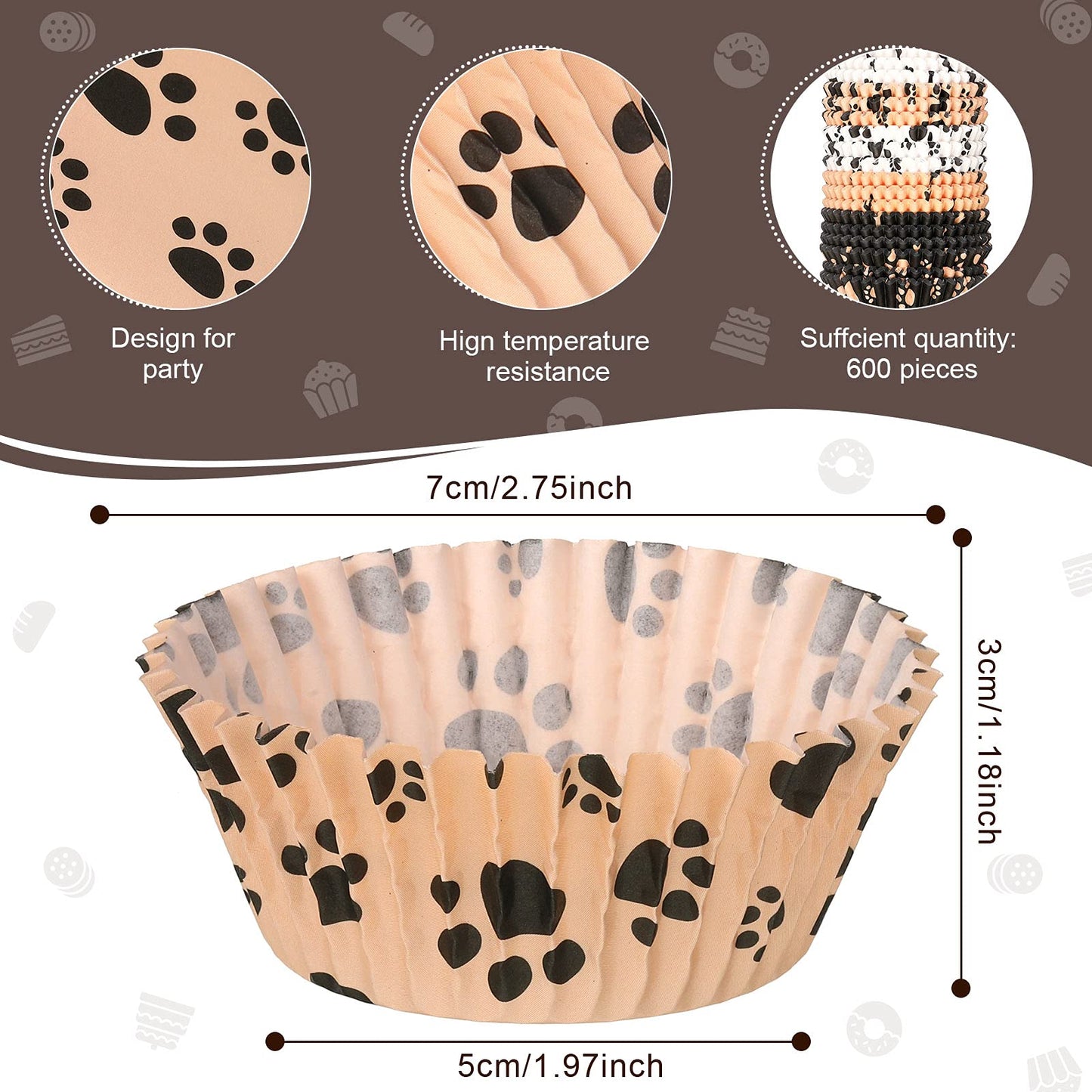 600 Piece Paw Bone Print Cupcake Liners Puppy Dog Theme Cupcake Holders Nonstick Baking Cups Paper Muffin Cakes for Birthday Wedding Animal Favor