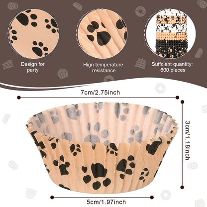 600 Piece Paw Bone Print Cupcake Liners Puppy Dog Theme Cupcake Holders Nonstick Baking Cups Paper Muffin Cakes for Birthday Wedding Animal Favor