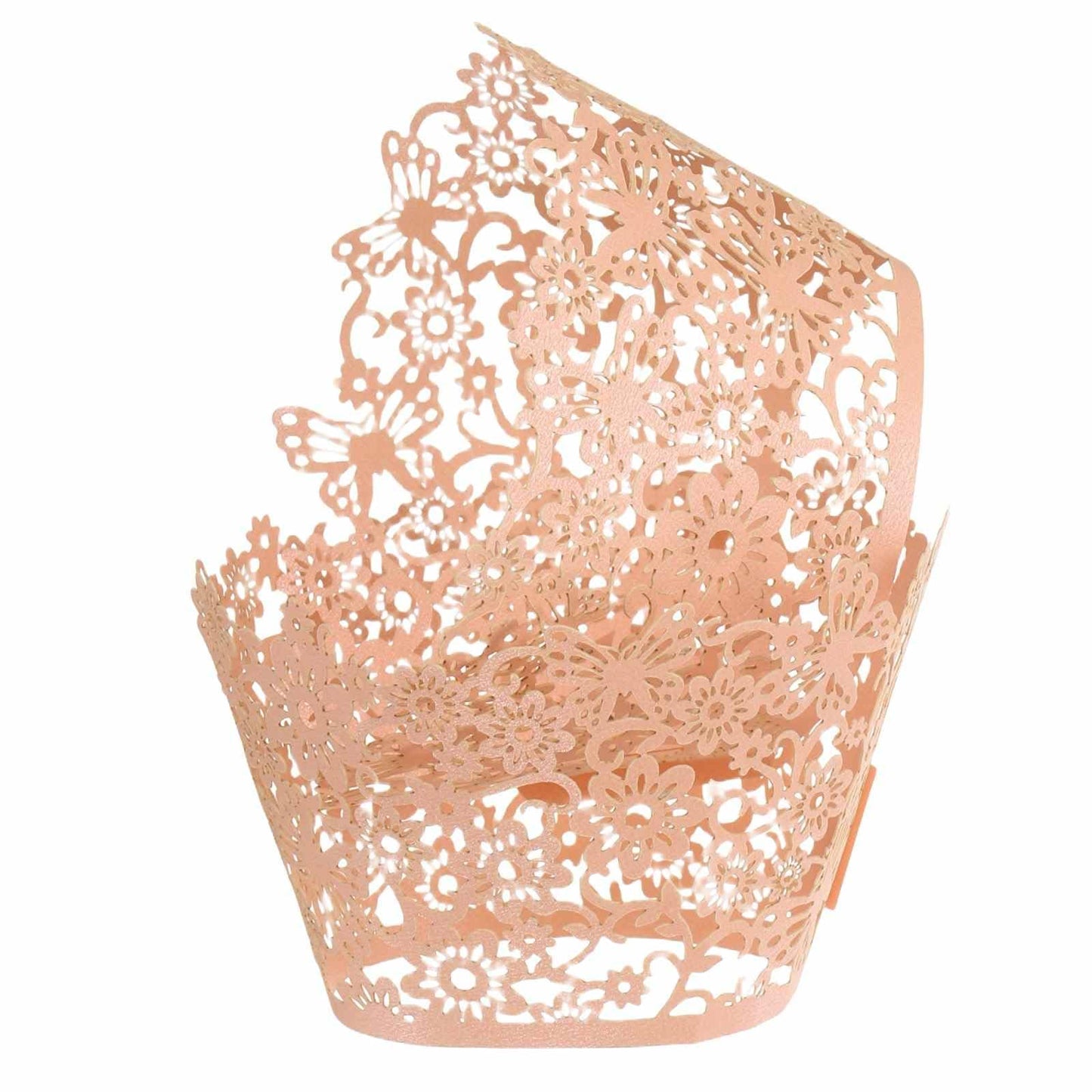 HARFINGTON 100 Pcs Lace Cupcake Liners Hollow Butterfly Designed Hollow Out Cupcake Wraps Artistic Bake Cake Paper Cups for Anniversary Birthday Weddings Parties, Light Pink