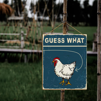 Funny Kitchen Signs Guess What Sign, Chicken Coop Accessories 8 X 10 Inches Hanging Wooden Signs for Wall Hanging Decor, Decorative Signs & Plaque -58
