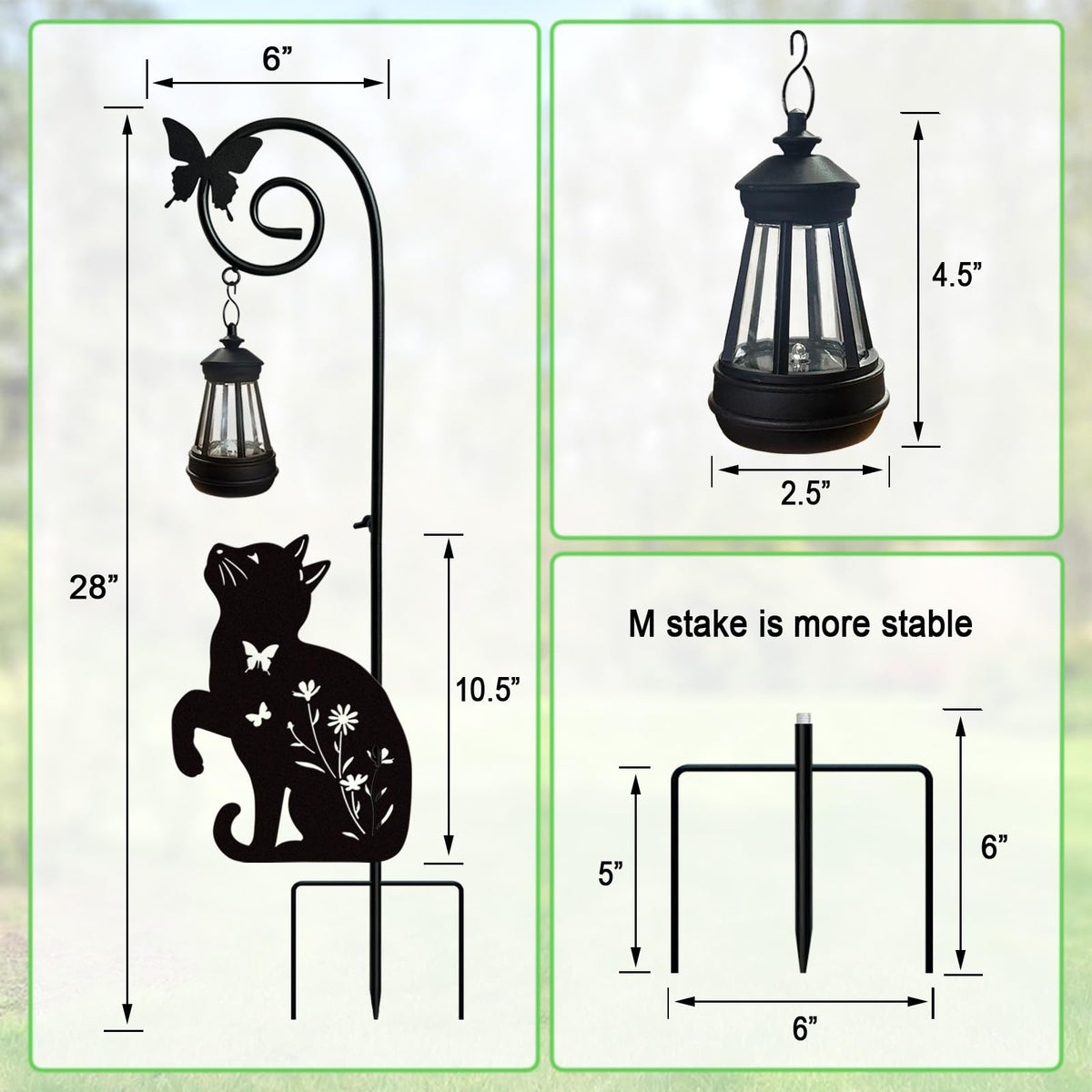 YY Gardenia Metal Cat Stake with Solar Lights Outdoor Decorative, Black Cats Lawn Ornaments, Womens Gifts Unique, Garden Silhouette Animal Decor