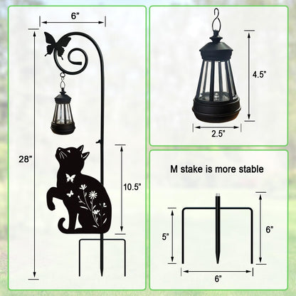 YY Gardenia Metal Cat Stake with Solar Lights Outdoor Decorative, Black Cats Lawn Ornaments, Womens Gifts Unique, Garden Silhouette Animal Decor