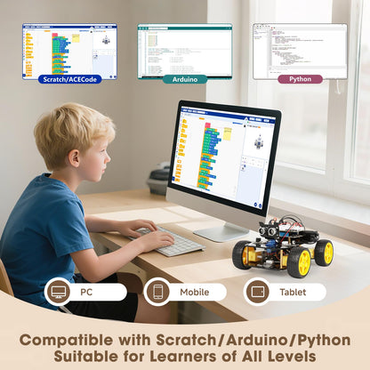 ACEBOTT Robotics Kit for Kids Ages 8-12 12-16, Smart Robot Car Kit Compatible with Arduino & Scratch, STEM Toys Coding Robot Kit with App Control, STEM Gifts for Kids and Teens