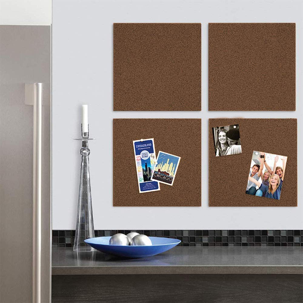 Quartet Cork Tiles, Bulletin Board Cork Panels 12" x 12" x 3/8", Dark Brown, 4 Pack (15050Q)