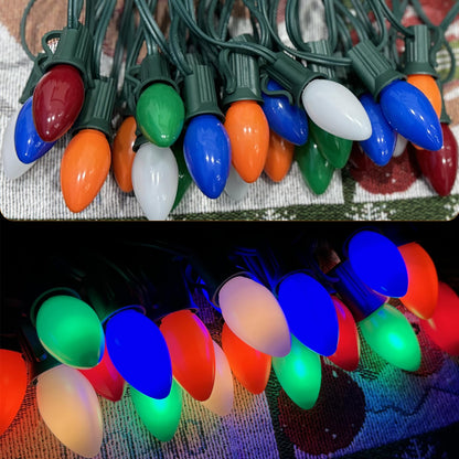 SUNSGNE 25 Pack C7 LED Multicolor Christmas Replacement Light Bulbs for Christmas Indoor Outdoor String Lights, E12/C7 Candelabra Base, 0.6 Watt