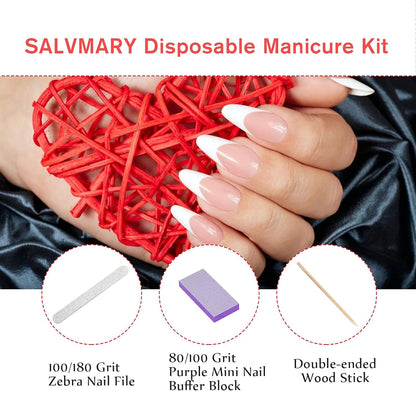 Professional Disposable Manicure Kit Basics 3 Piece Nail Kit, Wood Nail File 100/180 Grit, Mini Buffer 80/100 Grit, Wood Stick, 100 Set