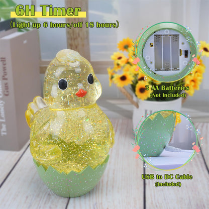 Spring Easter Chick Snow Globe Decor with Swirling Glitter, Easter Egg-Chick Snowglobe with 6H Timer, USB or Battery Operated, Easter Chick Decor for Holiday Spring Home Decor and Gift (Chick)