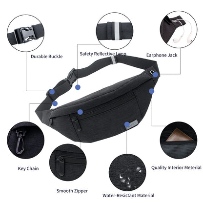 MOBICO Large Crossbody Fanny Pack for men women with 4-Zipper Pockets,Waist bag for Workout Traveling Hiking Running Walking Outdoors Sport Fishing Waist Pack…