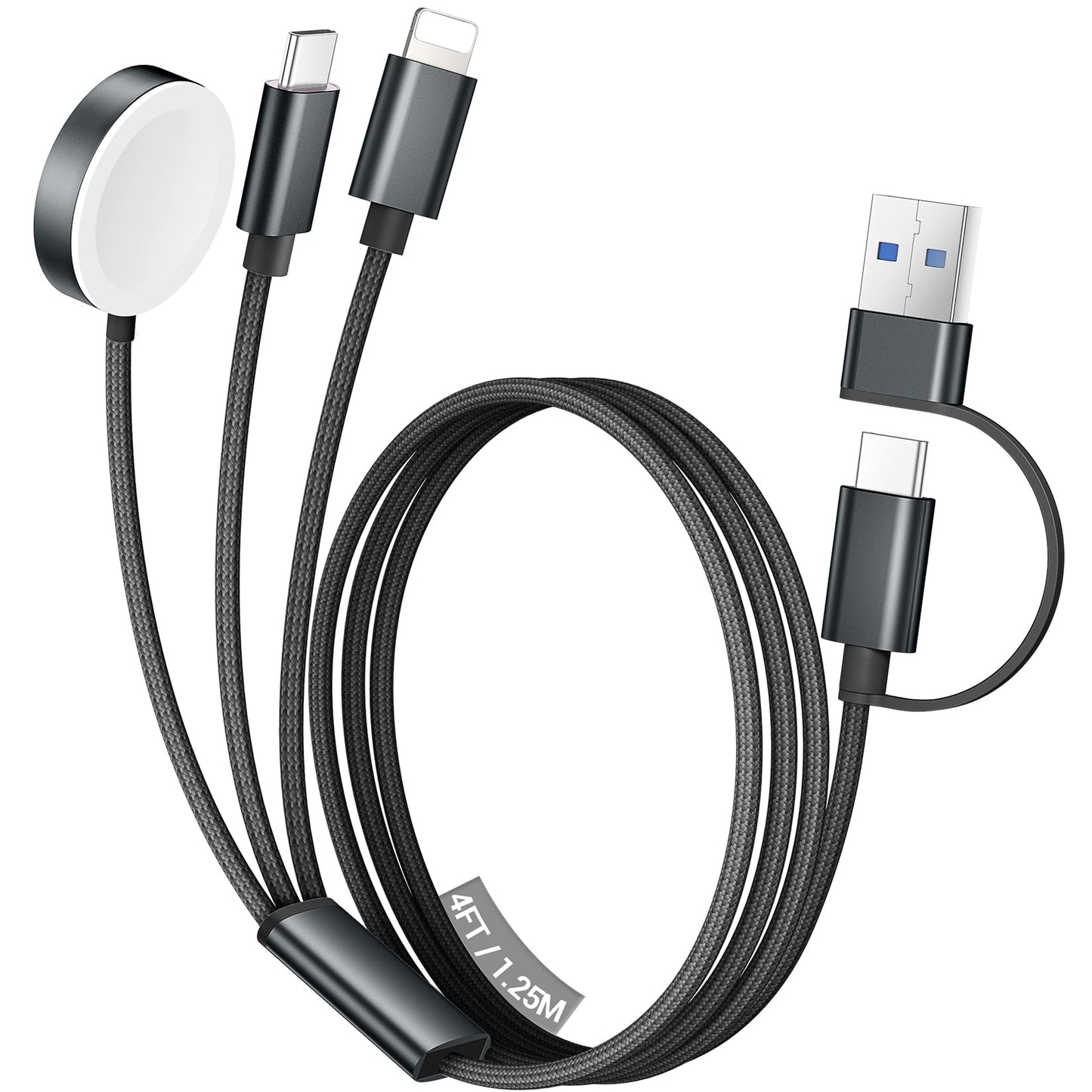 Temdan for Travel Vacation Essentials,3 in 2 USB C Cable for Apple Watch Charger/iPhone 17 Charger/Lightning,Multi Charging Cable Cord,Camping Essentials,Designed for iWatch &iPhone 16-12-5FT Purple