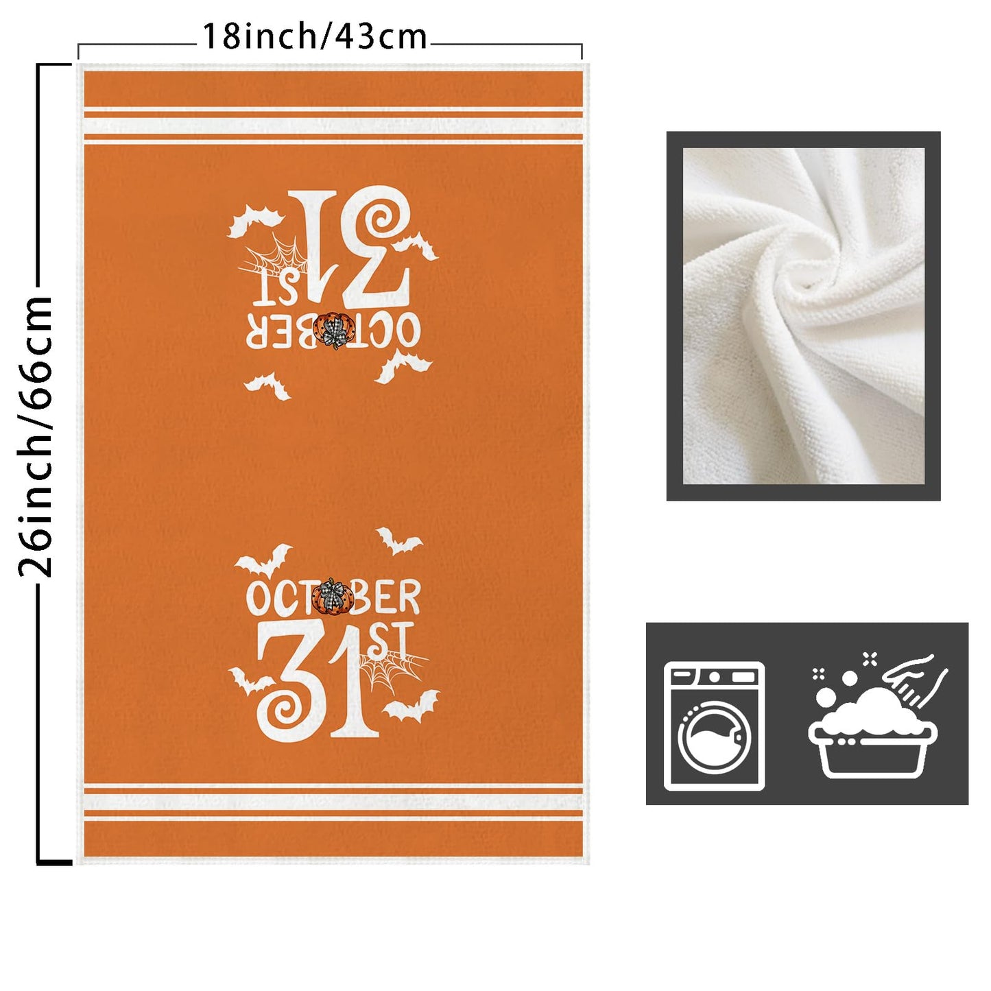 XCHI Halloween Stripes Pumpkin Ghost Boo Kitchen Towels Dish Towels 18x26 Inch Home Kitchen Decorations Hand Towels Set of 4 Drying Dishcloth