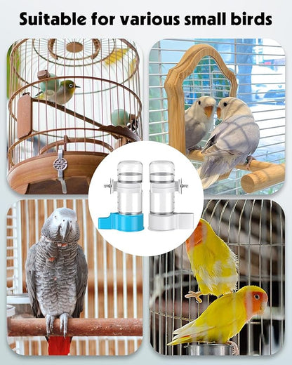 Pawfly 2 Pcs Bird Water Dispenser, Automatic Bird Water Feeder, Plastic Bird Cage Water Dispenser, White&Blue Parrot Waterer for Parakeet Cockatiel Budgie Lovebirds (Not Fit for Food Feeding)