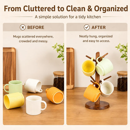 E-ROOM TREND Acacia Wood Coffee Mug Holder Countertop
