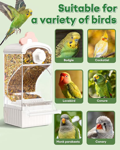 Bucatstate Automatic Bird Feeder Self Cleaning Large Capacity No Installation Required with Waste Drawer for Parrots Budgies Cockatiels Canaries and Small Birds (White)