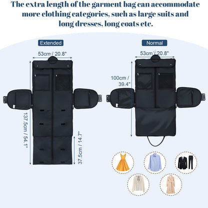 GARPROVM Garment Bags for Travel Women, 3 in 1 Convertible Garment Duffle Bags with Separated Tote Bag, Waterproof Suit Bag Travel Carry On Luggage Weekender Bag for Business Trip, Black