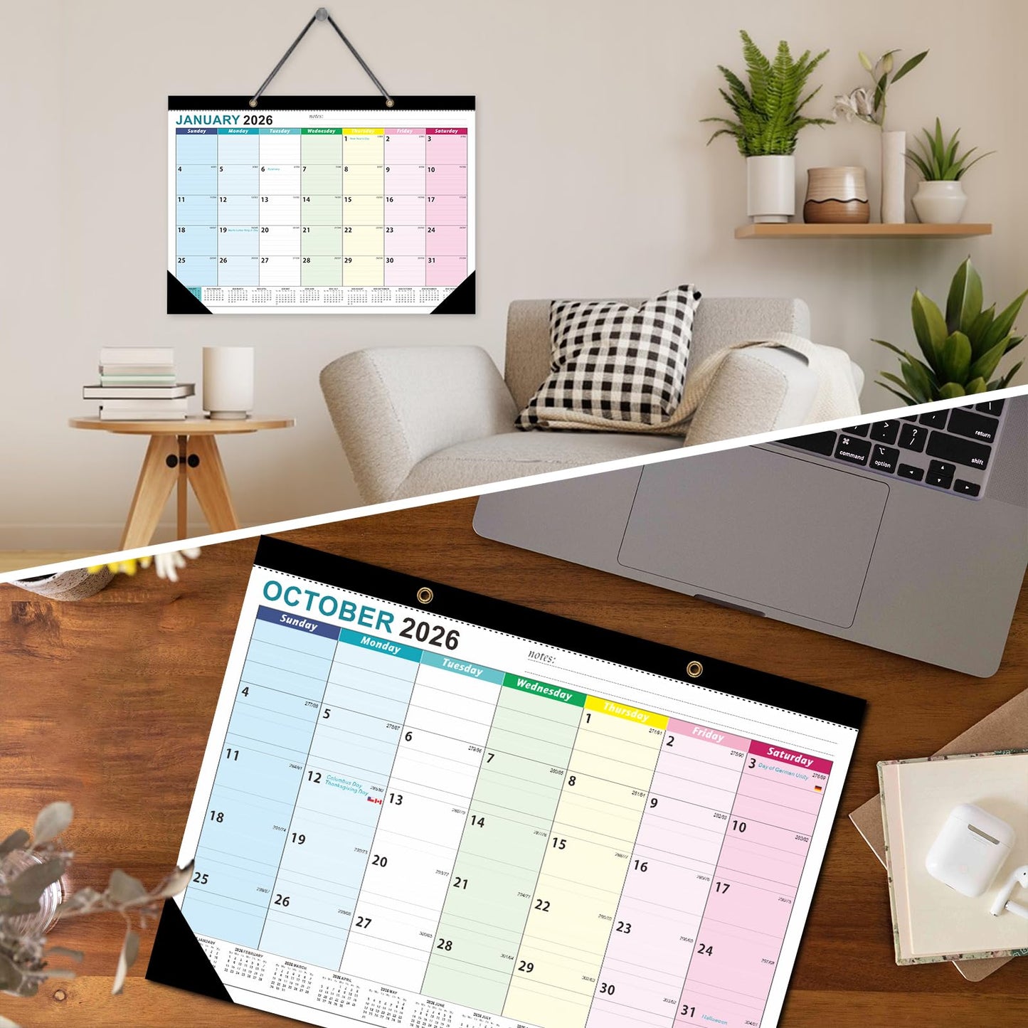ZTX Desk Calendar 2026-2027 Calendar Desk Calendars 2026-2027-18 Month Planner Big 17"x12" Jan.2026-Jun.2027 Clear Plastic Cover for Home Office School Colorful