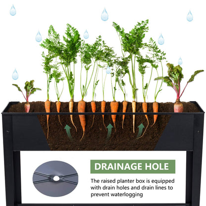 Piksedo Raised Garden Bed, Elevated Planter Black Metal Plant Box with Legs Standing Garden Stand Drainage Holes Black
