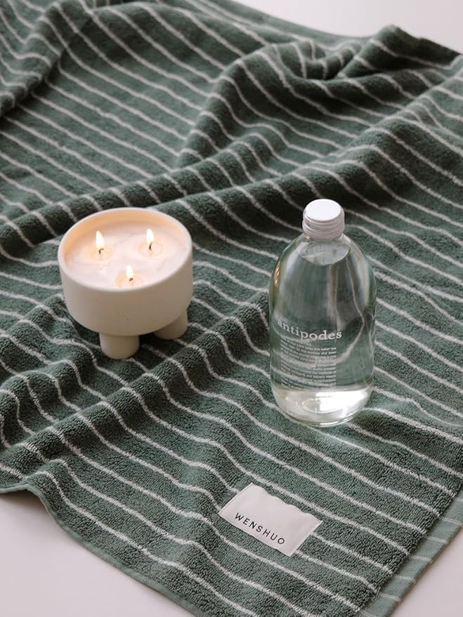 WENSHUO Frosted Pines-Striped Pure Cotton Bath Towel, 100% Combed Cotton